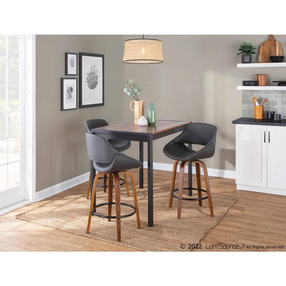 Set of 2 Fabrico PU Leather/Steel/Wood Counter Height Barstools Walnut/Gray/Black - LumiSource