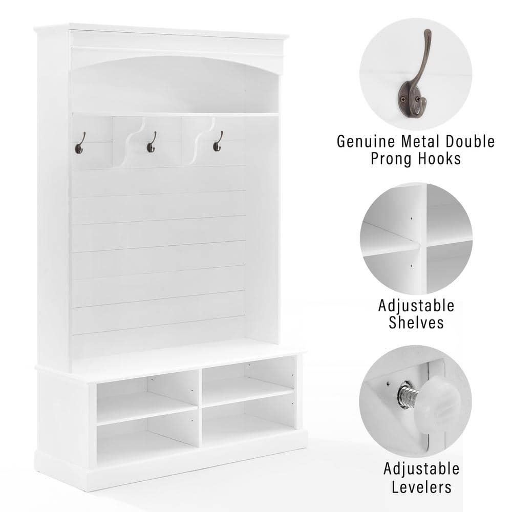 Bartlett Hall Tree White - Crosley: Bench Seat, Shoe Storage, 3 Double-Prong Hooks