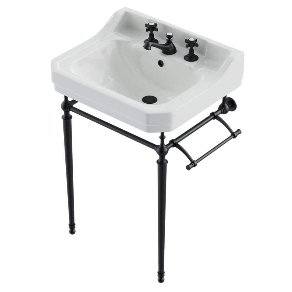 Wellington 24'' Matte Black Porcelain Console Sink with Towel Rack