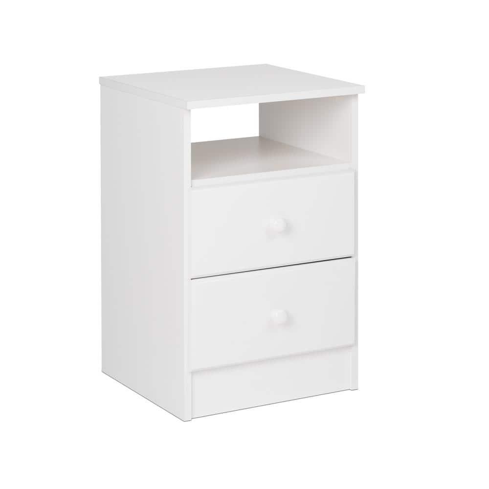 Prepac Astrid 2 Drawer Nightstand White: Modern Style, MDF, Includes Anti-Tip Hardware, for All Ages