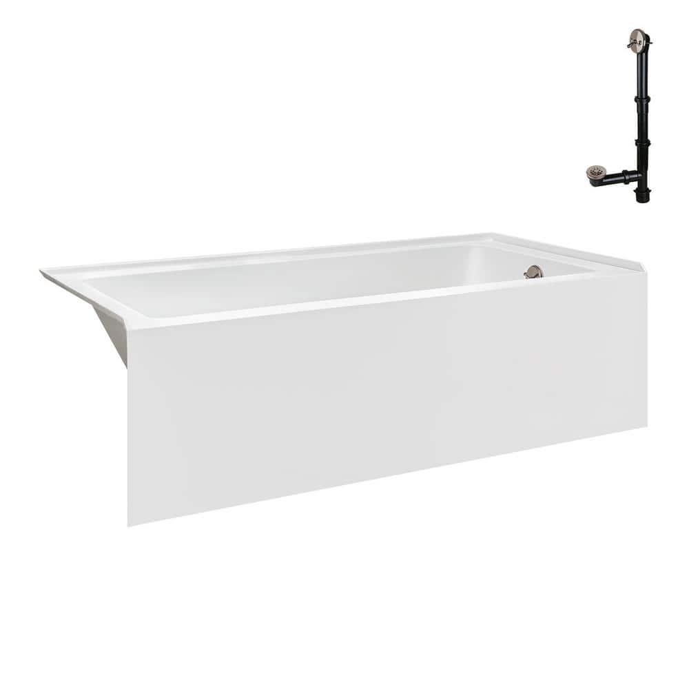 Streamline Bath Streamline 66 in. x 32 in. Acrylic Right-Hand Drain Alcove Bathtub in Glossy White With External Drain NAL-5620-BNK