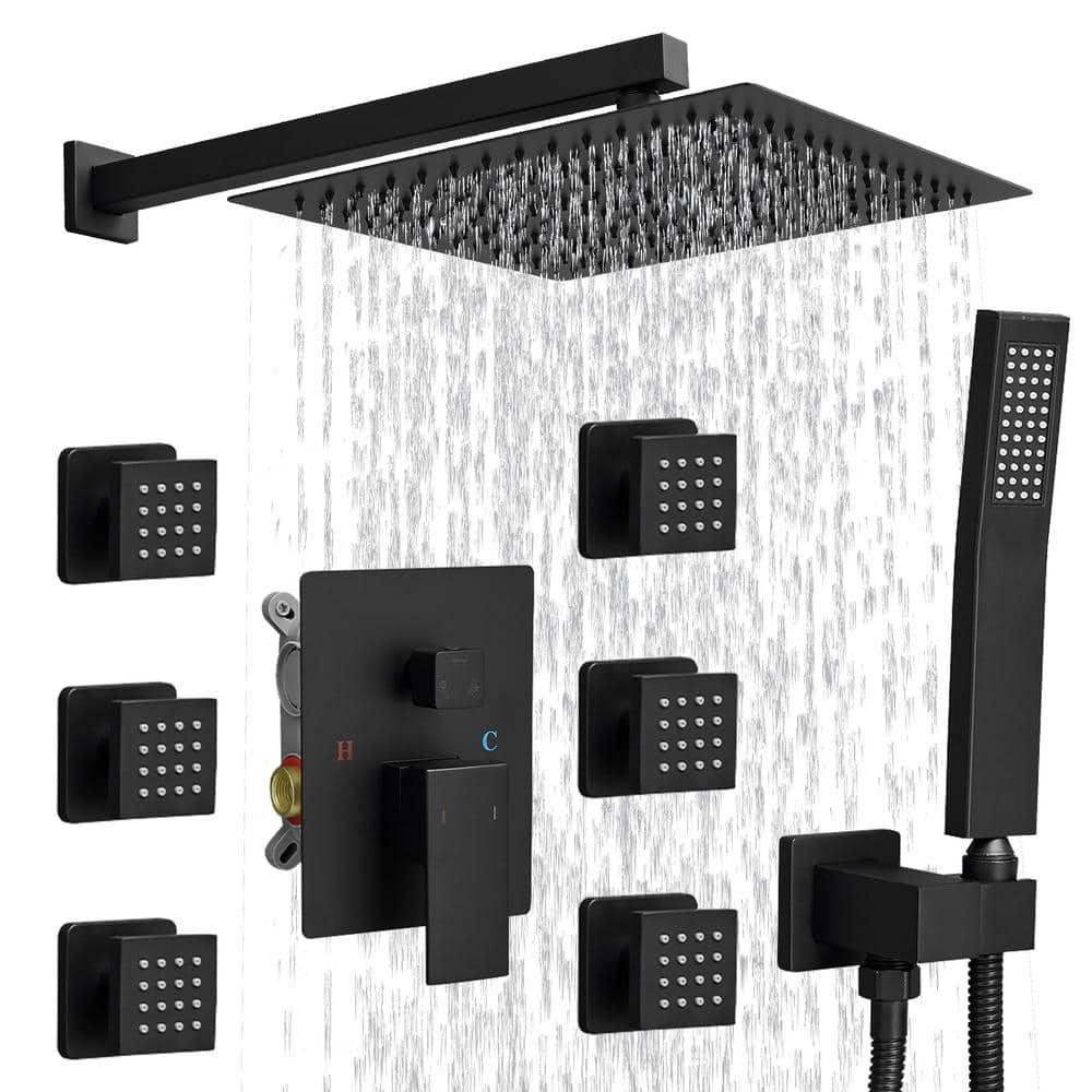 Rainfall Symphony 12inch 3-Function Dual Shower Head Thermostatic Shower System with 3 Sprays Handheld