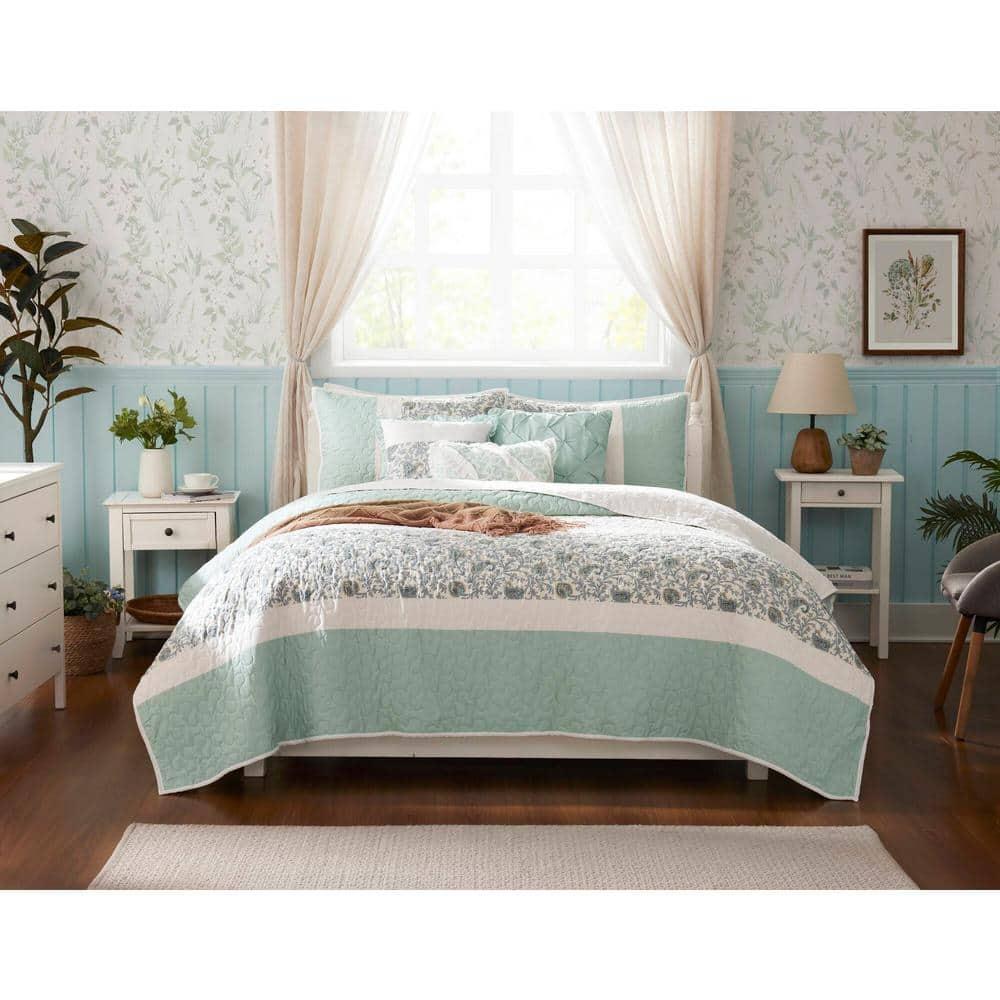 Madison Park Dawn 6 Piece Cotton Percale Quilt Set with Throw Pillows
