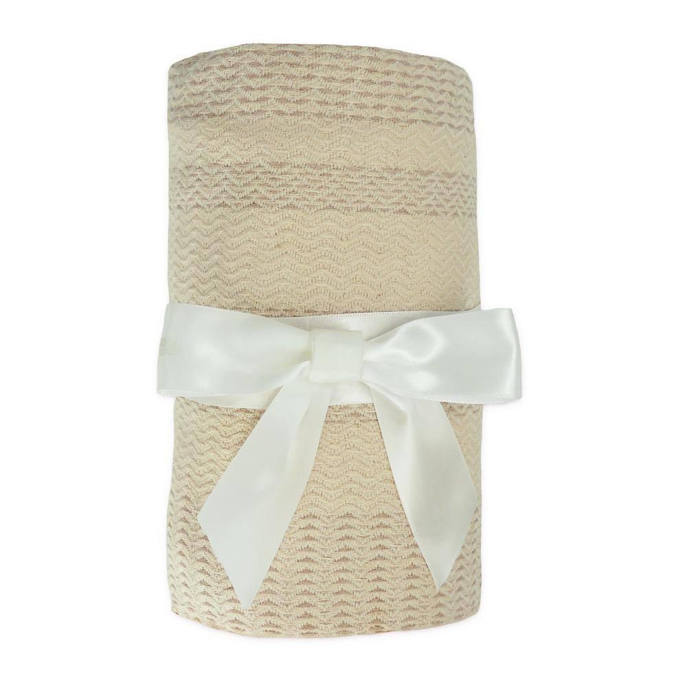 Ox Bay Beige Striped Ultra-Soft Turkish Cotton Throw Blanket, 50" x 60"