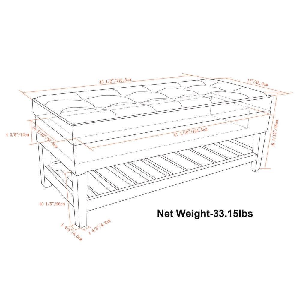 Simpli Home Cosmopolitan 44"W Transitional Tufted Storage Ottoman Bench with Lift Top