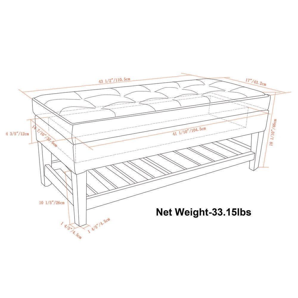 Simpli Home Cosmopolitan 44"W Transitional Tufted Storage Ottoman Bench with Lift Top
