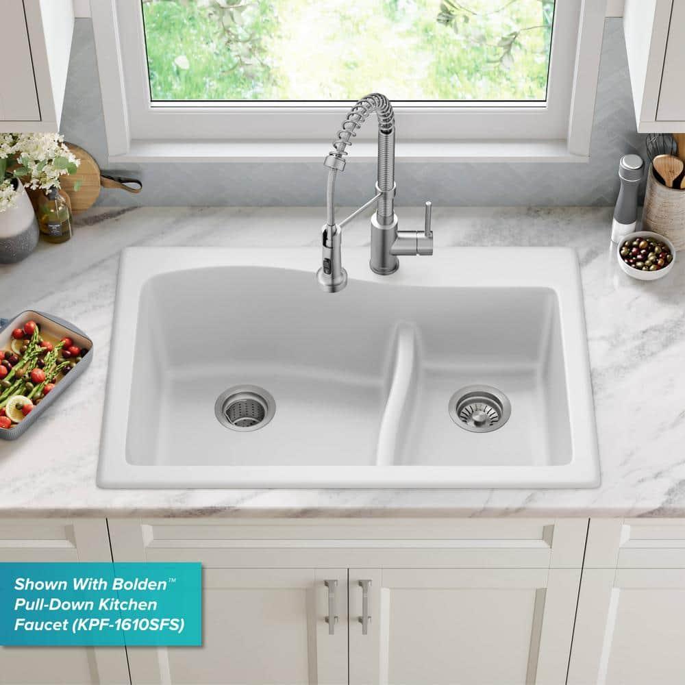 Kraus KRAUS Quarza™ 33" L Dual Mount 60/40 Double Bowl Granite Kitchen Sink KGD-442WHITE