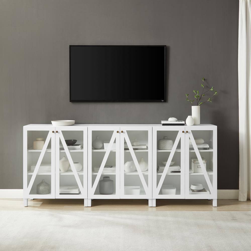 Crosley 90" Cassai 3pc Media Sideboard Cabinet Set of 3 Storage Pantries White: Modern Farmhouse Style, 9 Adjustable Shelves