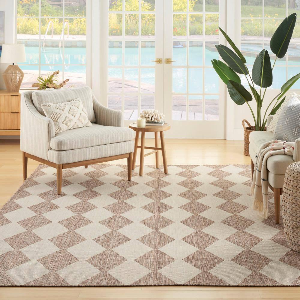 Nourison Positano 8' x 10' Beige Diamond Modern Flatweave Indoor/Outdoor Rug