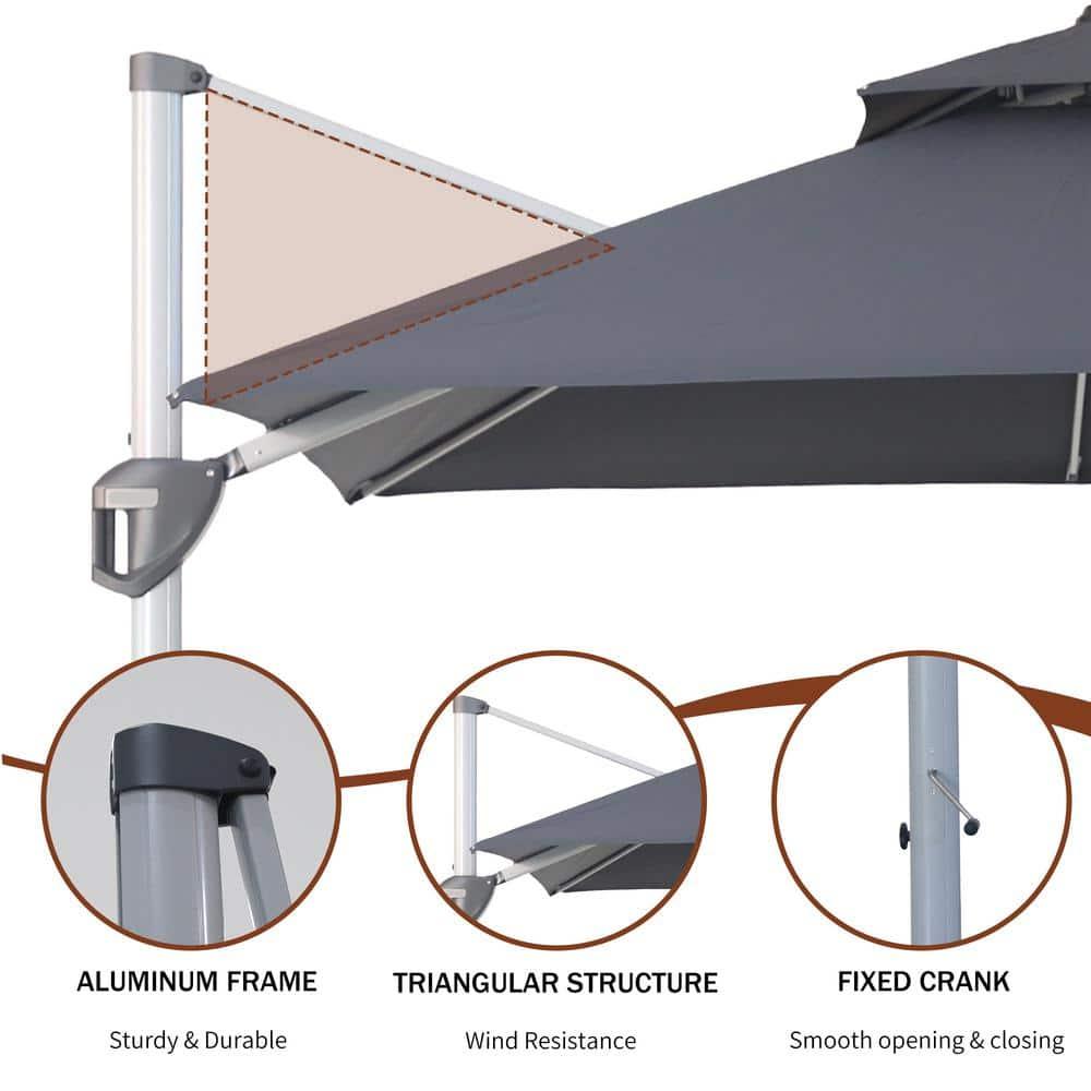 10 ft. Octagon Cantilever Patio Umbrellas Adjustable 5 Angle Outdoor Umbrella Grey Square with base