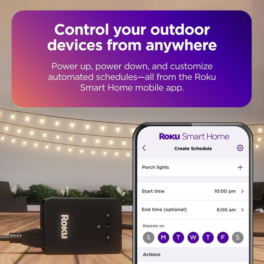Roku Smart Home Outdoor Smart Plug SE with Custom Scheduling, Independent Outlets, and IP64 Weather Resistance - 15 Amps