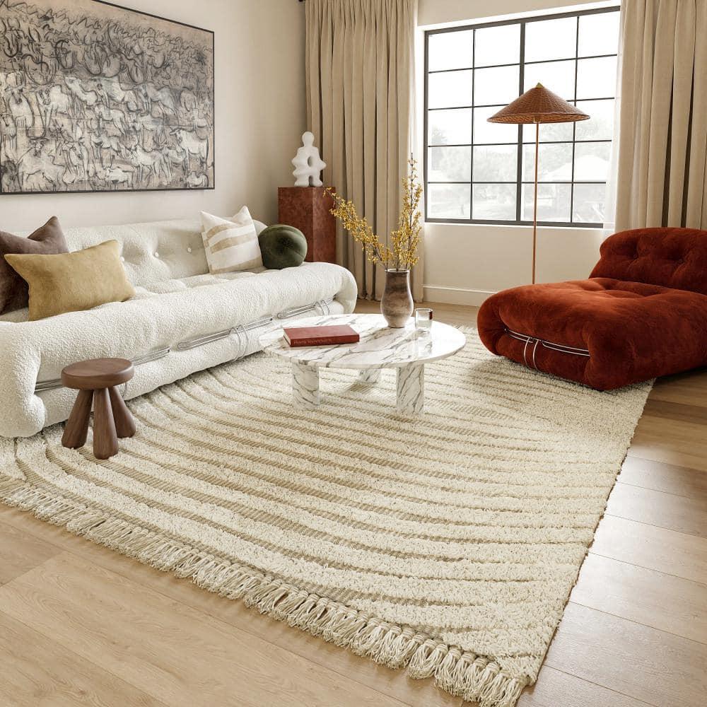Dakota Fields Riley Textured Shag Ivory Area Rug