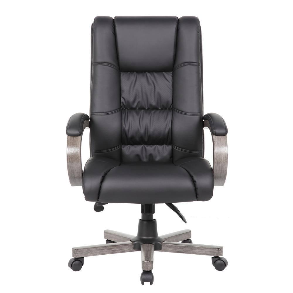 Boss Office Products High Back Wood Finished Executive Chair, Black Upholstery/Grey Wood