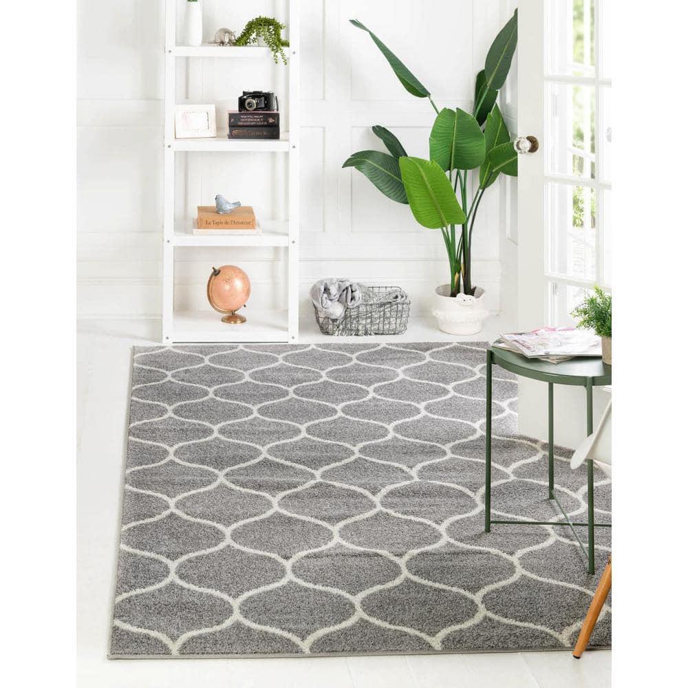 Unique Loom 9' 0 x 12' 0 Trellis Frieze Rounded Light Gray Area Rug