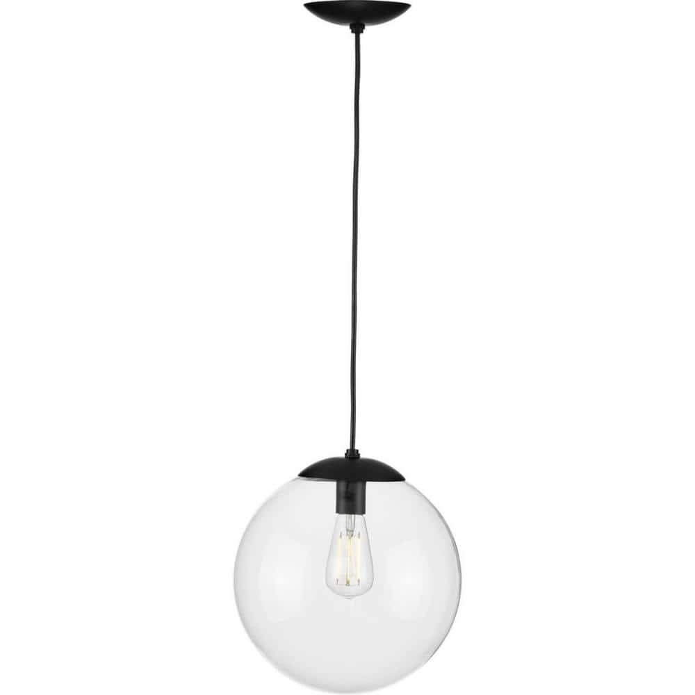Progress Lighting Atwell 1-Light Glass Globe Brushed Nickel Modern Pendant Light, Steel, Matte Black, Clear Glass Globe Shade