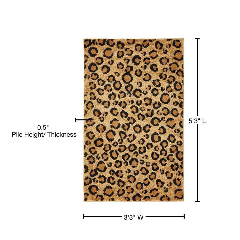 Unique Loom Wildlife Collection Area Rug - Leopard (3' 3" x 5' 3" Rectangle Light Brown/Black)