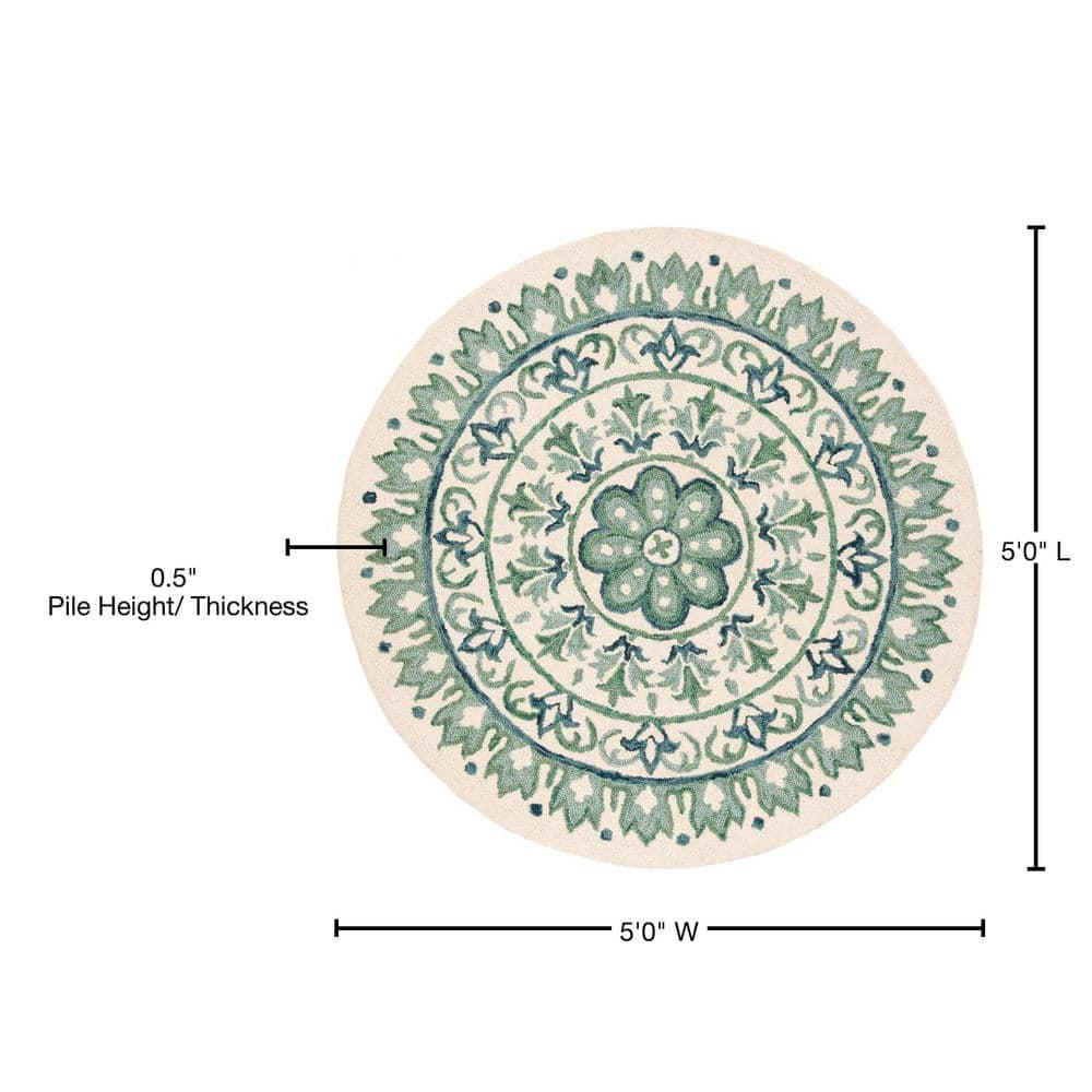 Novelty NOV607 Hand Tufted Area Rug - Ivory/Teal - 5' round - Safavieh.