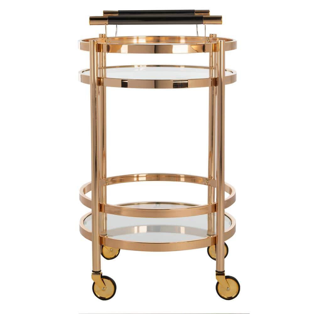 Sienna 2 Tier Round Bar Cart - BCT8001B - Gold/Glass - Safavieh