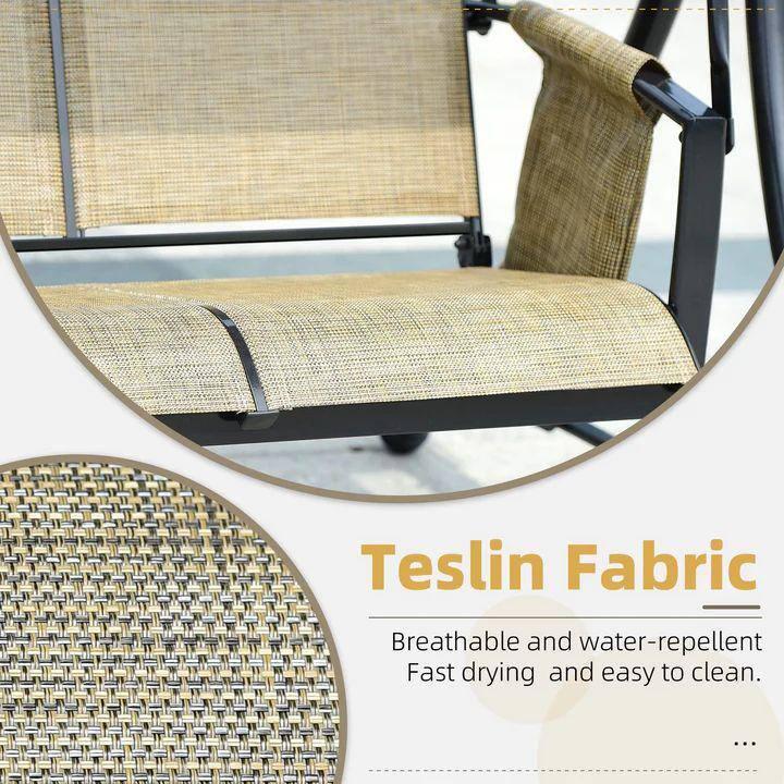 PURPLE LEAF 2-Seat Deluxe Outdoor Patio Porch Swing with Weather Resistant Steel Frame, Adjustable Tilt Canopy, Beige