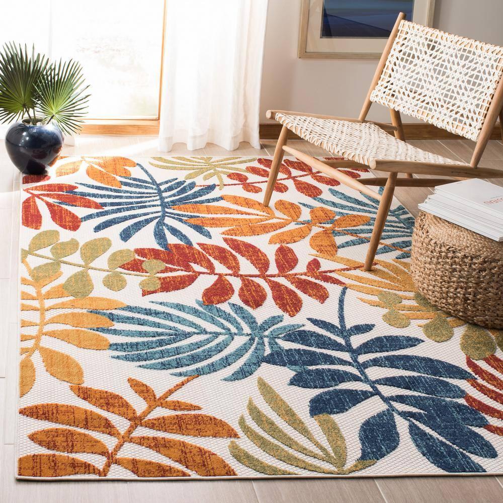 Cabana CBN814 Power Loomed Indoor/Outdoor Area Rug - Creme/Red - 8'x10' - Safavieh.