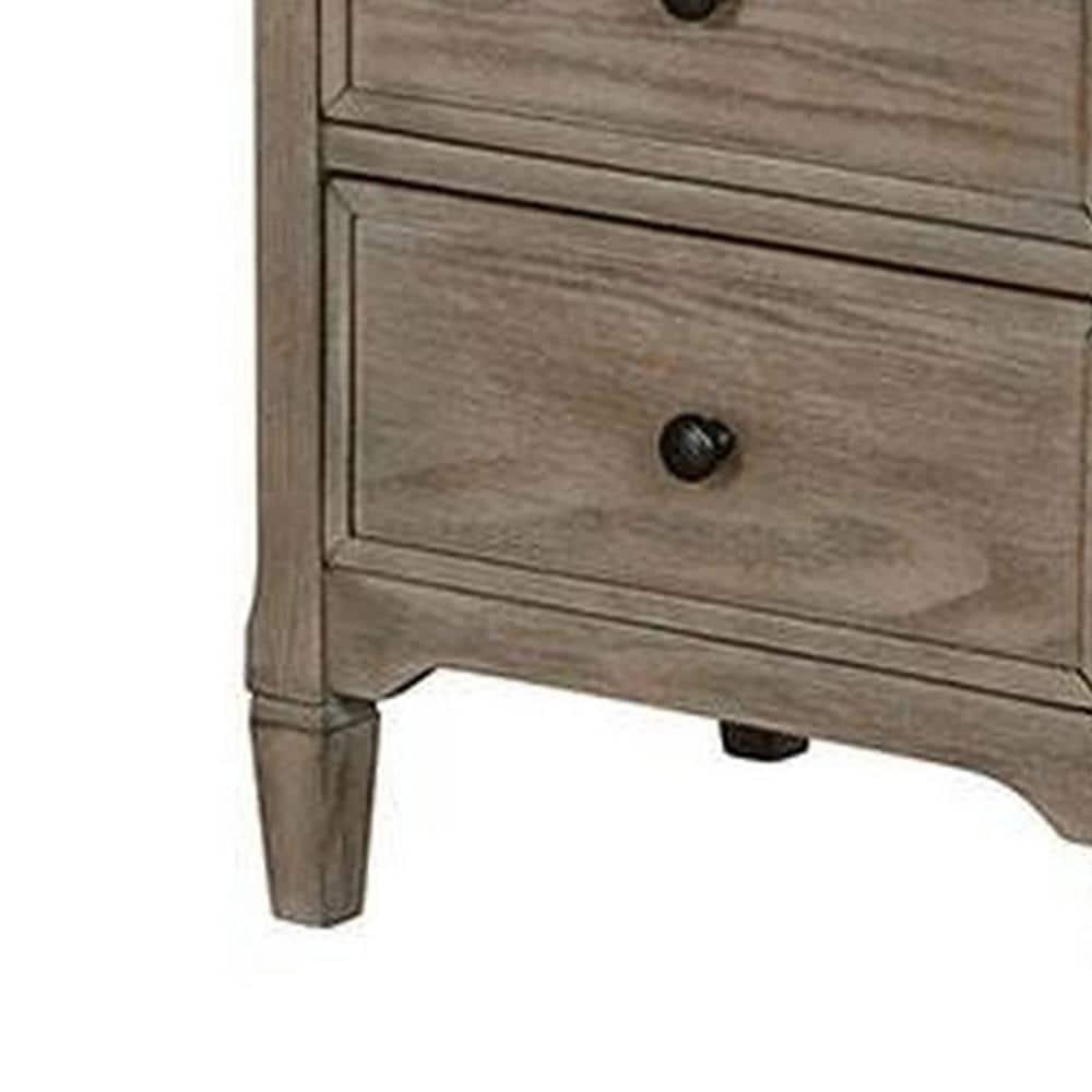 2 Drawer Wooden Nightstand with Round Knobs, Gray - Saltoro Sherpi