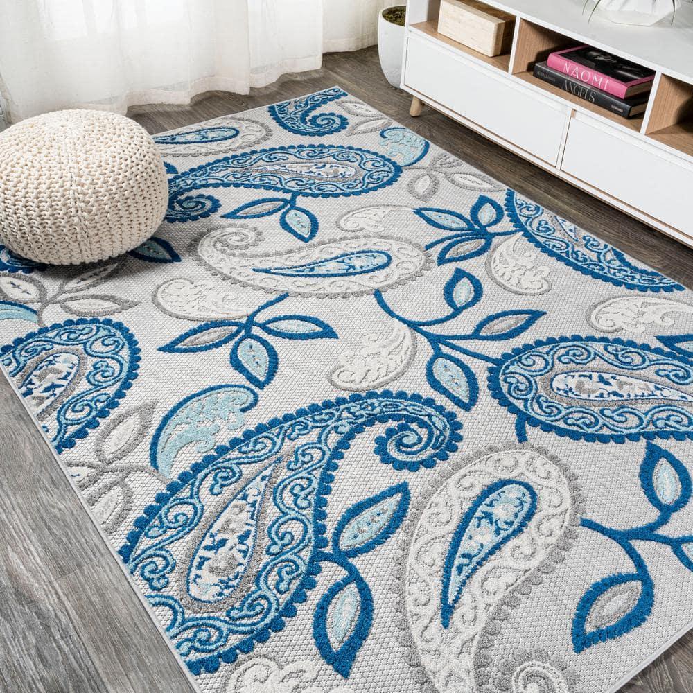 5'x8' Julien Paisley High-Low Indoor/Outdoor Area Rug, Blue/Light Gray - JONATHAN Y