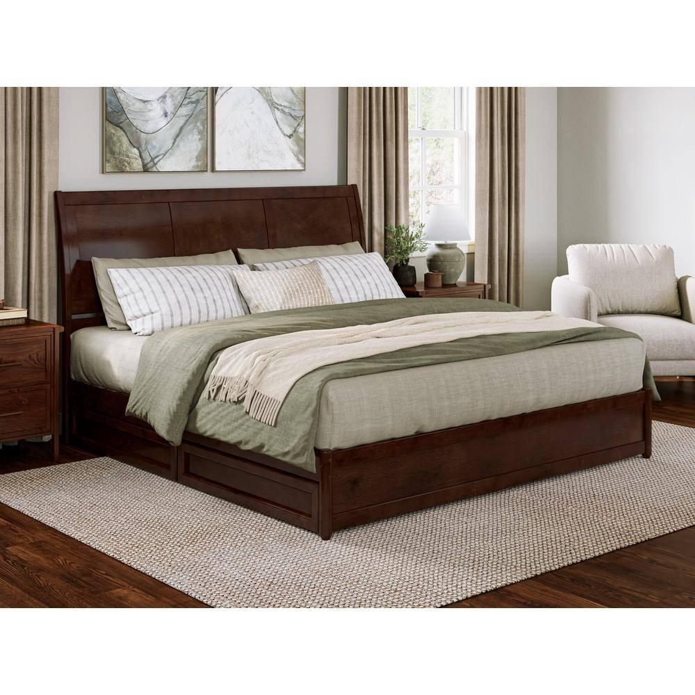 AFI, Andorra King Platform Bed with Panel Footboard and Storage Drawers, Walnut
