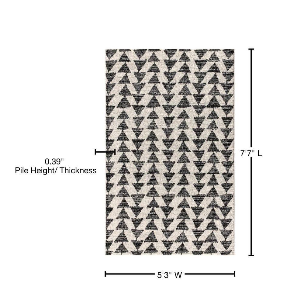 5'x8' Aisha Moroccan Triangle Geometric  Area Rug, Cream/Black - JONATHAN Y