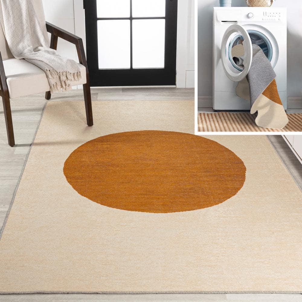 9' x 12' Cirkel Minimalist Geometric Dot Machine-Washable Area Rug, Cream/Rust - JONATHAN Y