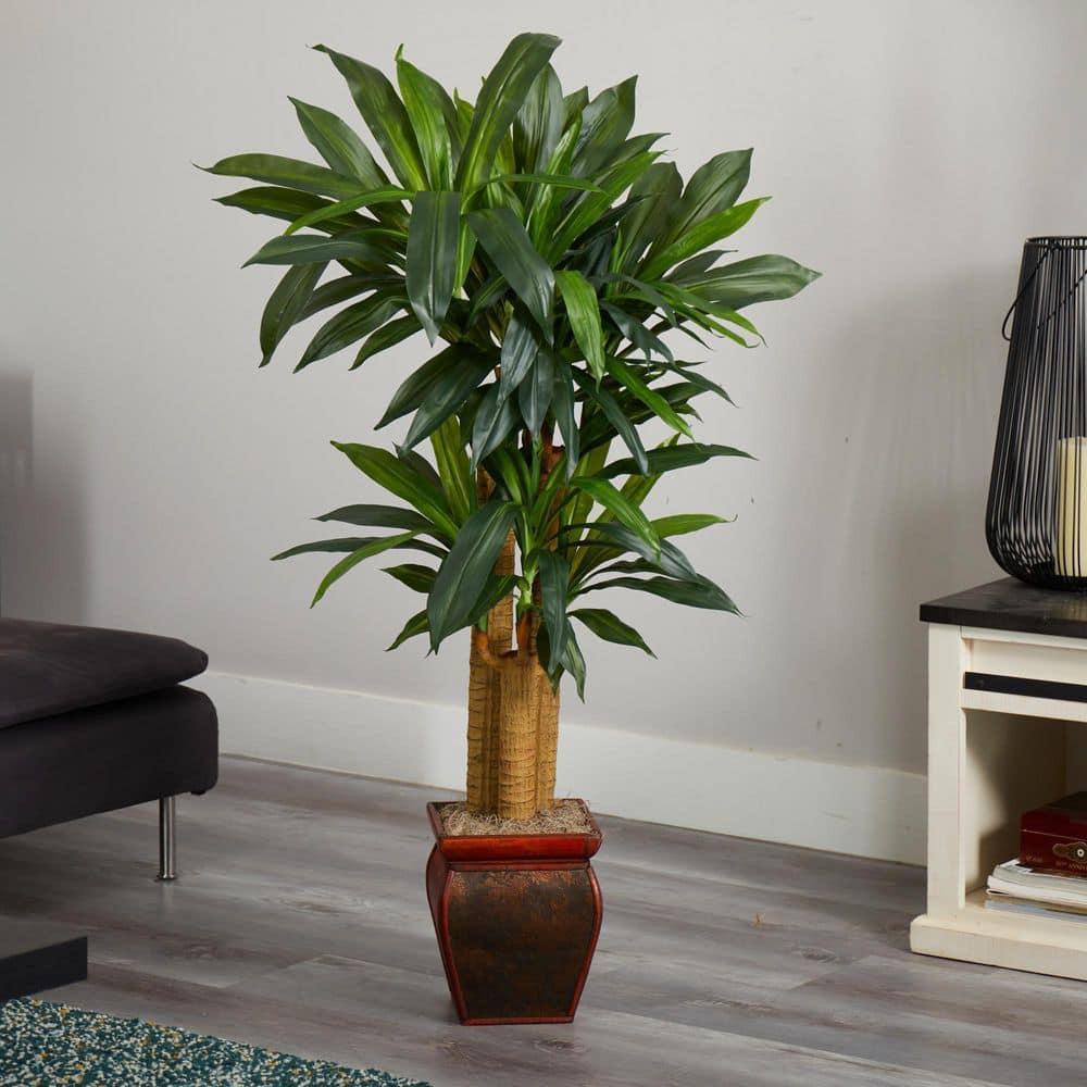 Nearly Natural 4.5' Cornstalk Dracaena Silk Plant with Vase (Real Touch): Faux Floor Plant, Indoor Decorative Polyester