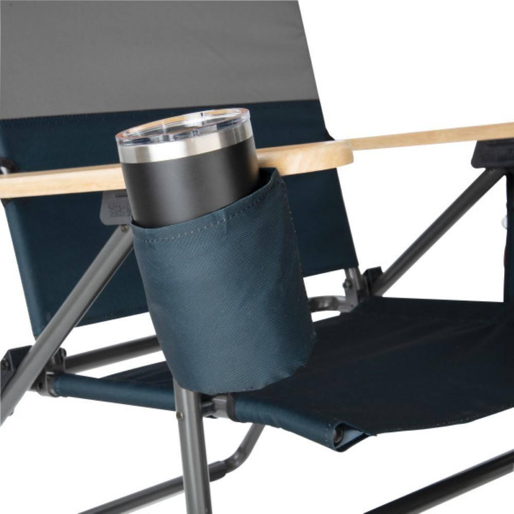 Gray and Black Steel Frame XXL Camping Chair with Wood Arms