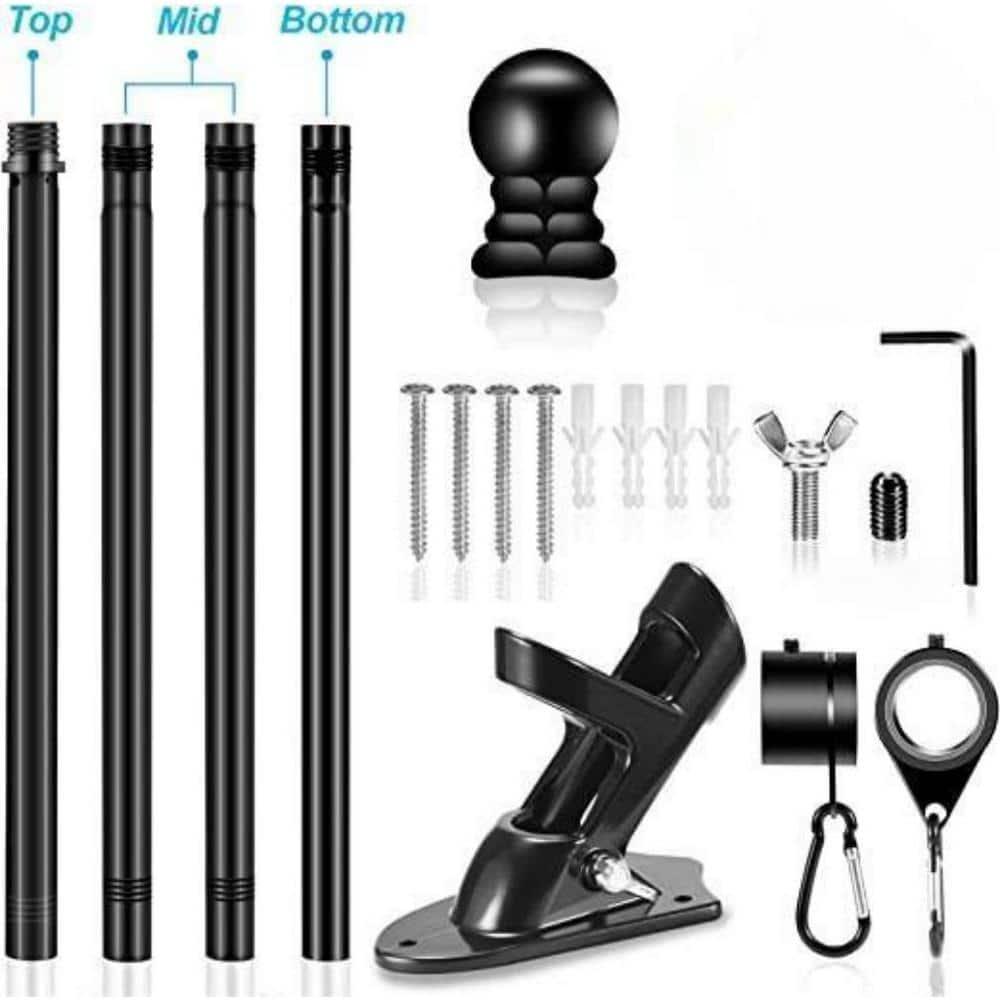 6 FT Flag Pole Kit with Mutil-Position Adjustable Bracket & Spinning Flagpole Rings, 1" Thicken Stainless Steel Metal Flag Poles for 3x5 Flag Outside House Wall Post Mount (6 FT, w/180° Black Bracket)