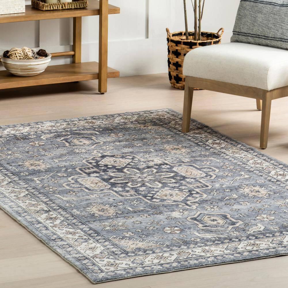 Nuloom Jordan Medallion 3x5 Machine Washable Accent Indoor Area Rug for Living Room Bedroom Dining Room Entryway Kitchen, Grey/Ivory