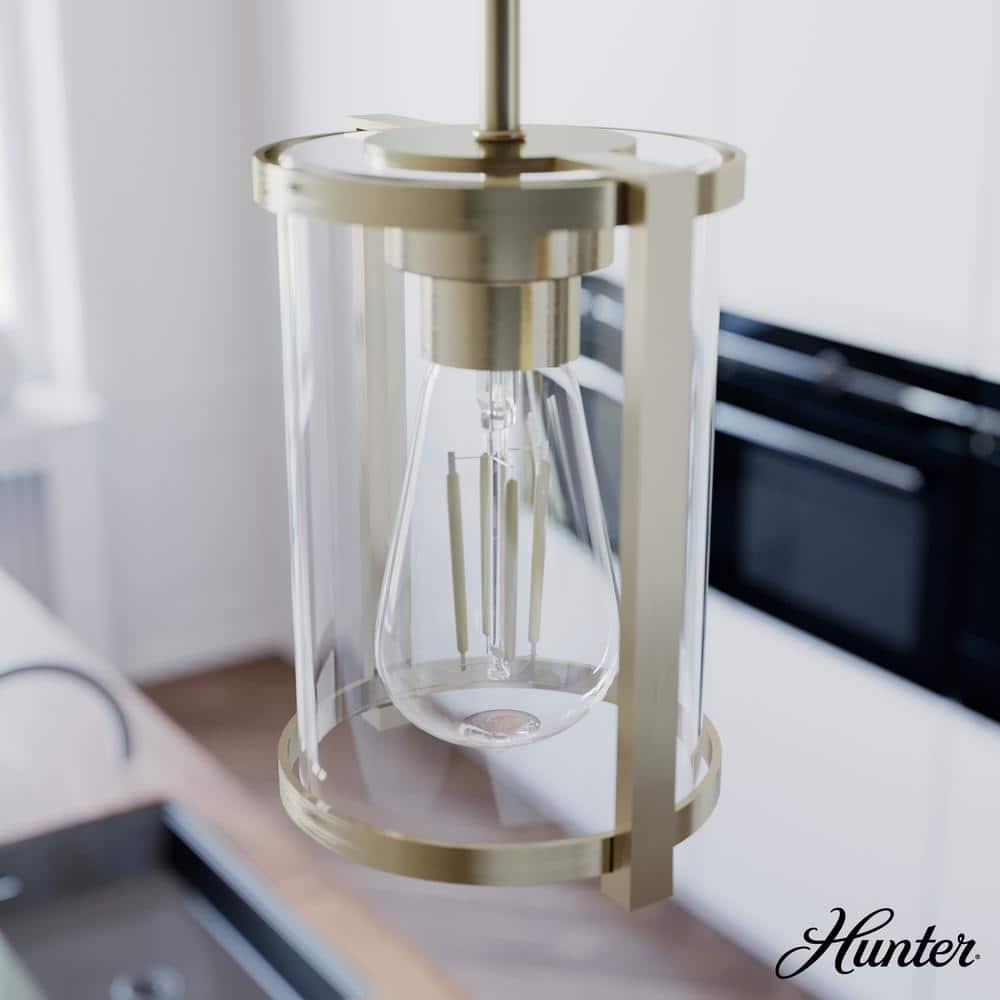 Astwood Clear Glass Mini Pendant Ceiling Light Fixture Gold - Hunter Fan: ETL Listed, Art Deco, Adjustable Height, Metal Body