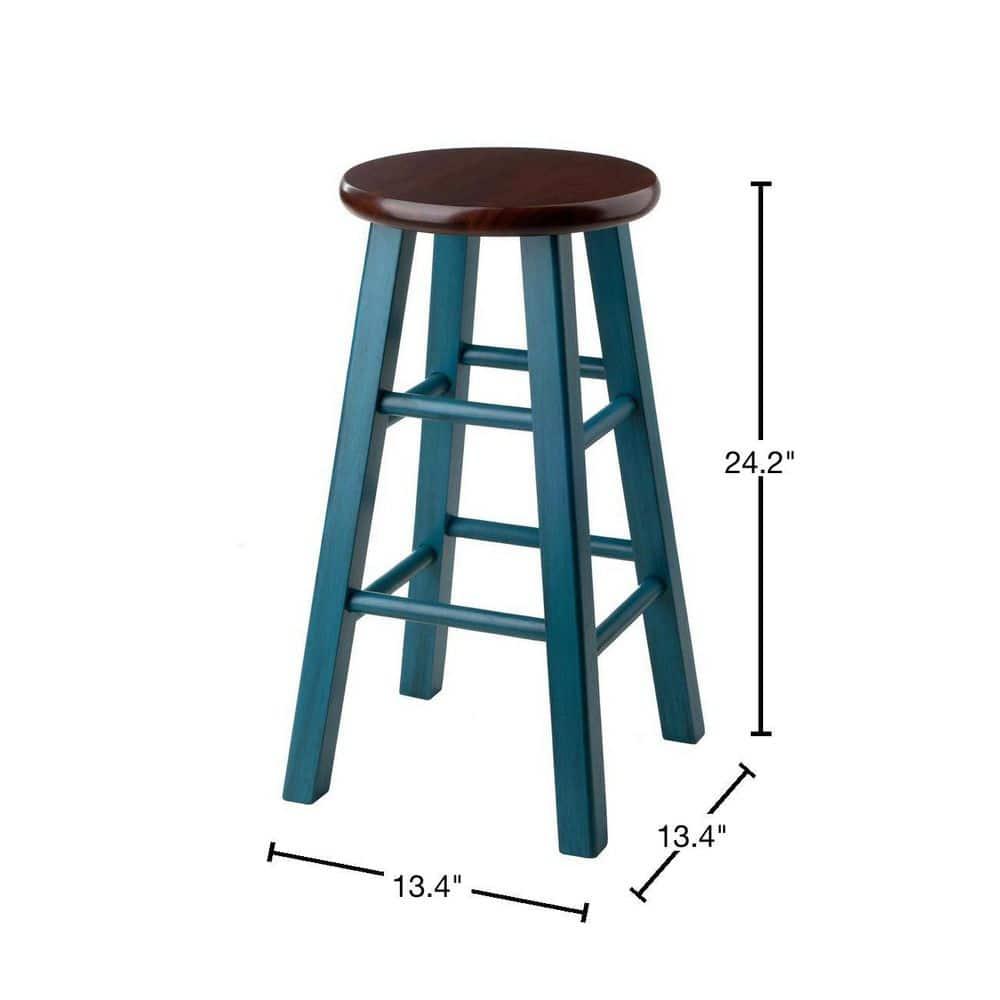 24" Ivy Counter Height Barstool Teal Blue/Brown - Winsome: Round Wooden, No Assembly Required