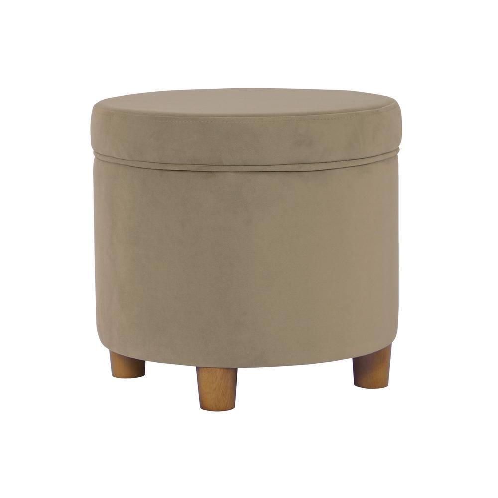 HomePop Round Storage Ottoman, Fawn Velvet