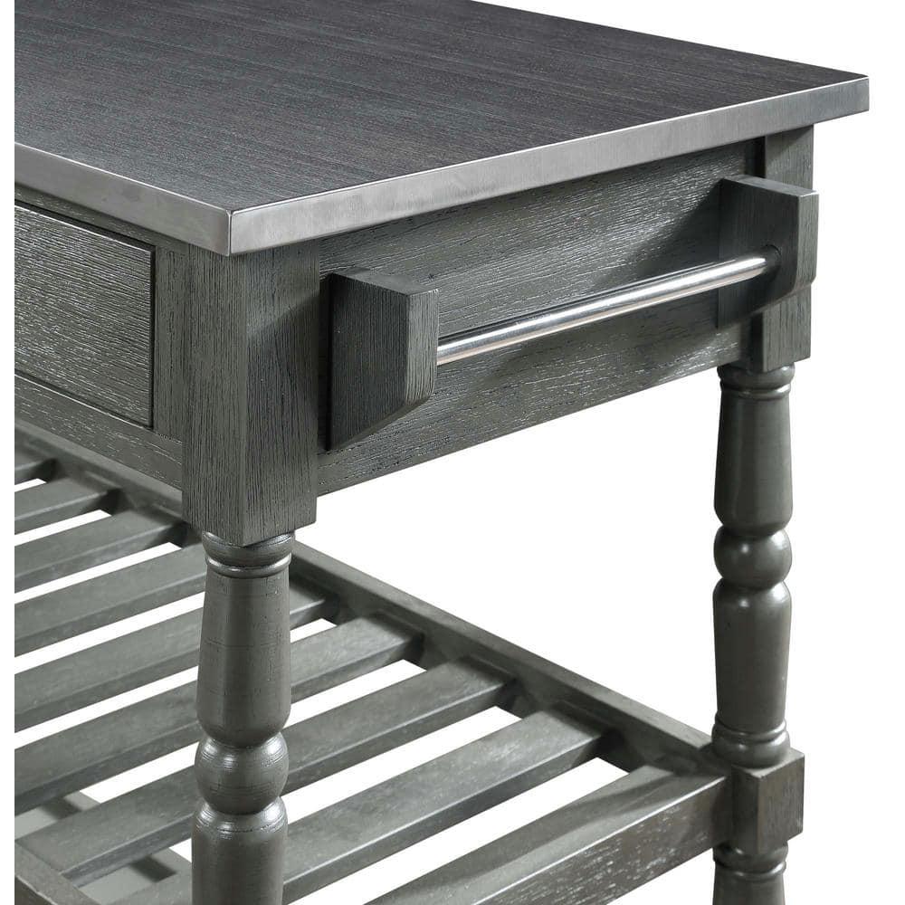 Convenience Concepts French Country 3 Tier Butcher Block Kitchen Cart with Drawers, Stainless Steel/Wirebrush Dark