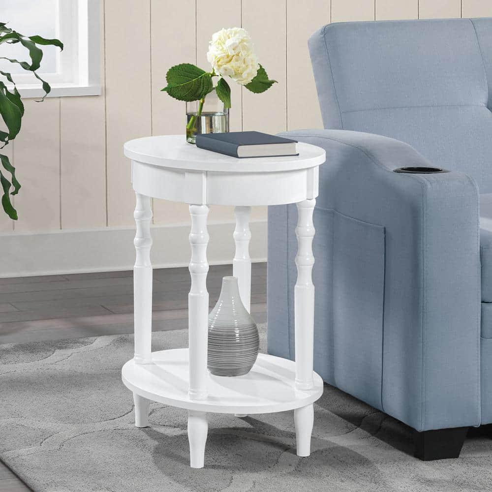 Classic Brandi White Oval End Table with Shelf