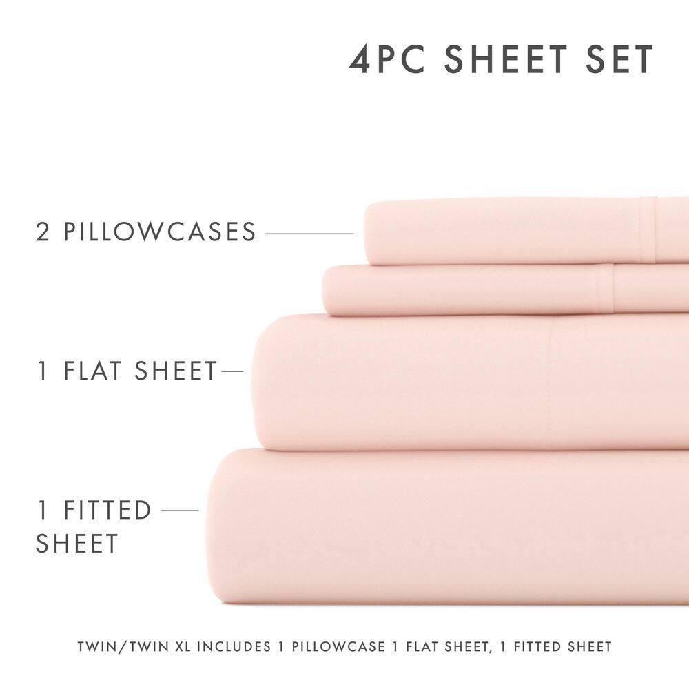 Noble Linens 4 Piece Solid Microfiber Bed Sheet Set, Blush, King