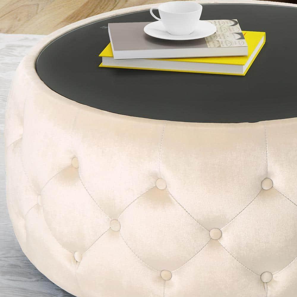 Noble House Merna Indoor Glam Velvet Coffee Table, Beige