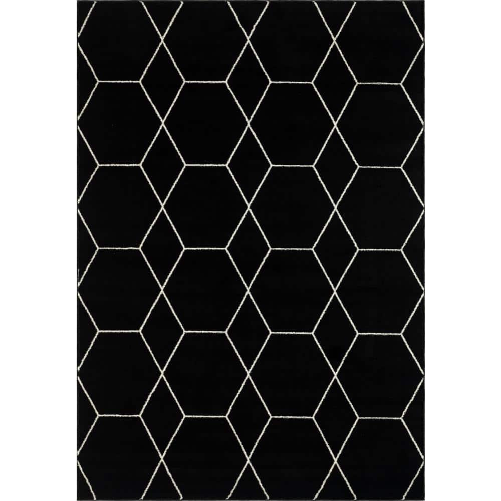 Unique Loom 7' 0 x 10' 0 Trellis Frieze Geometric Black Area Rug