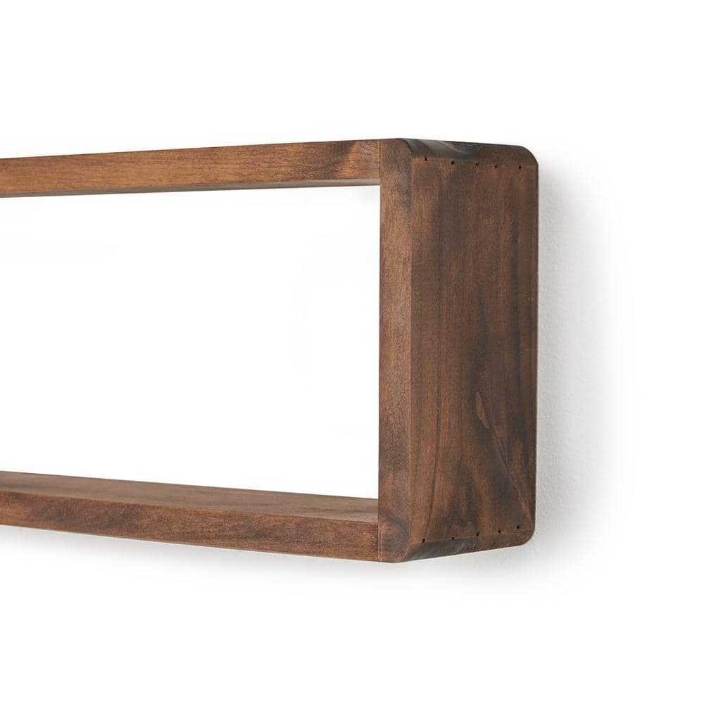 Stackable Floating Shelves, Farmhouse Style Decorative Box Bookshelves for Bedroom, Living Room, and More, Solid Wood, 8" H x 32" W x 4.00" D, Walnut Finish, 2-Pack