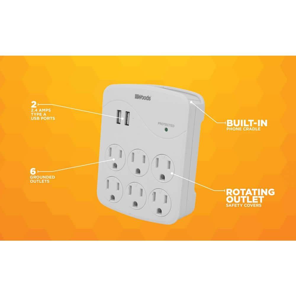 Woods 41076 Surge Protector with 6 Power, 6-Outlet 1440J of Protection