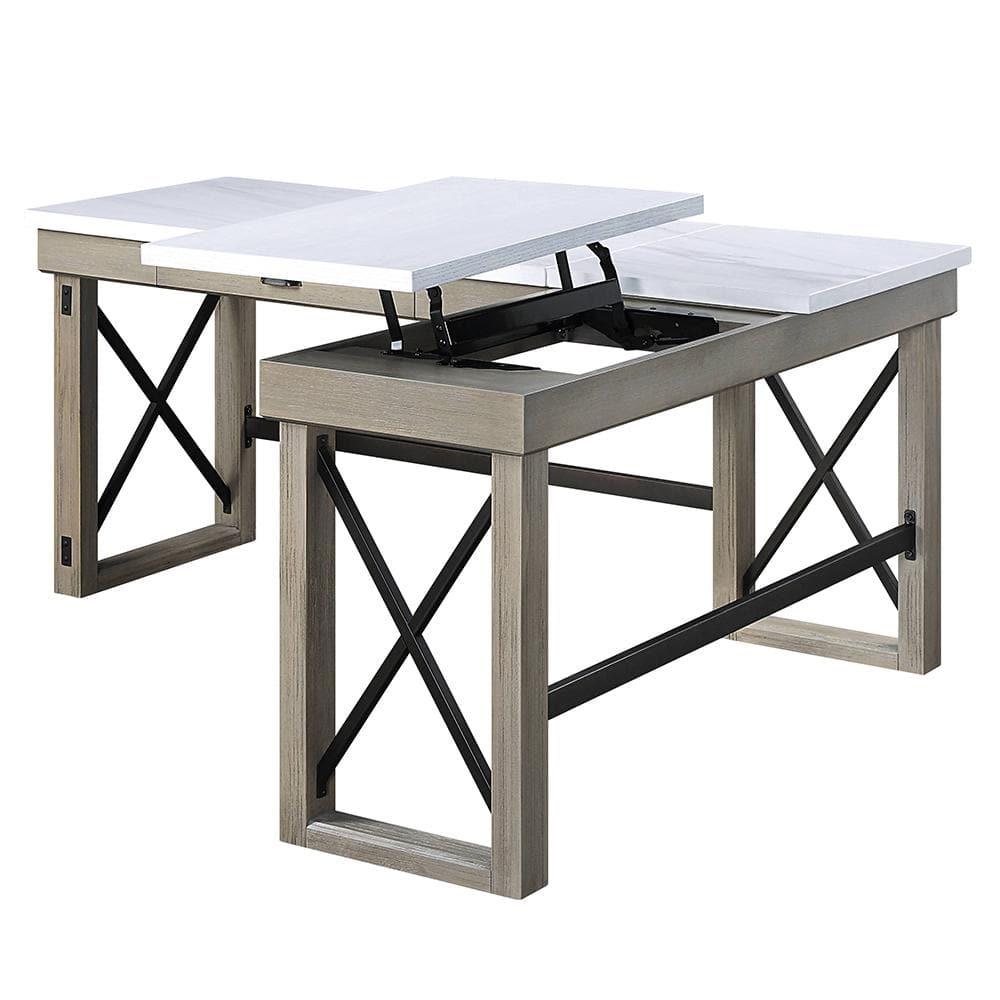 67" Talmar Marble Top Writing Desk with File Drawer, Wood Base - Acme Furniture
