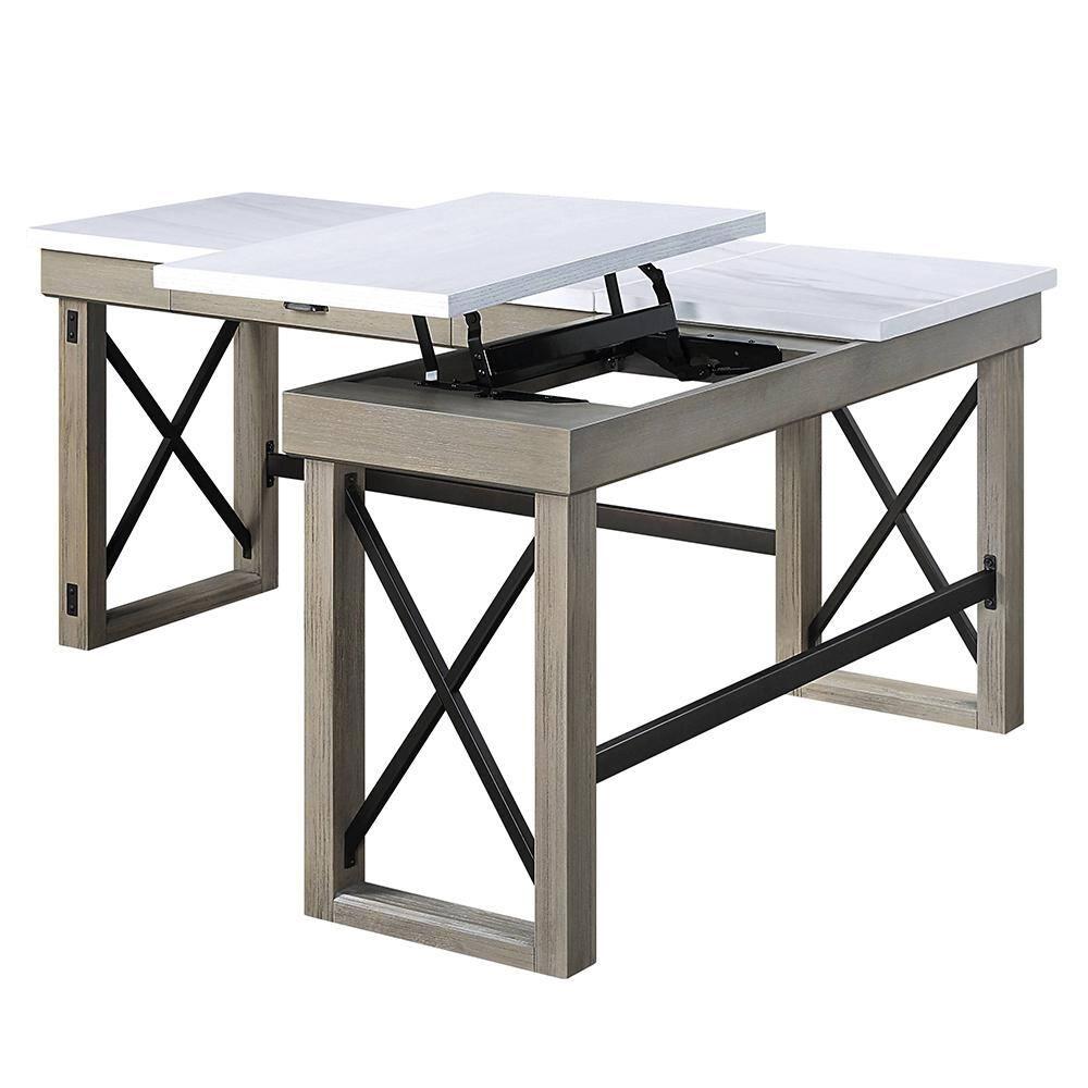 67" Talmar Marble Top Writing Desk with File Drawer, Wood Base - Acme Furniture