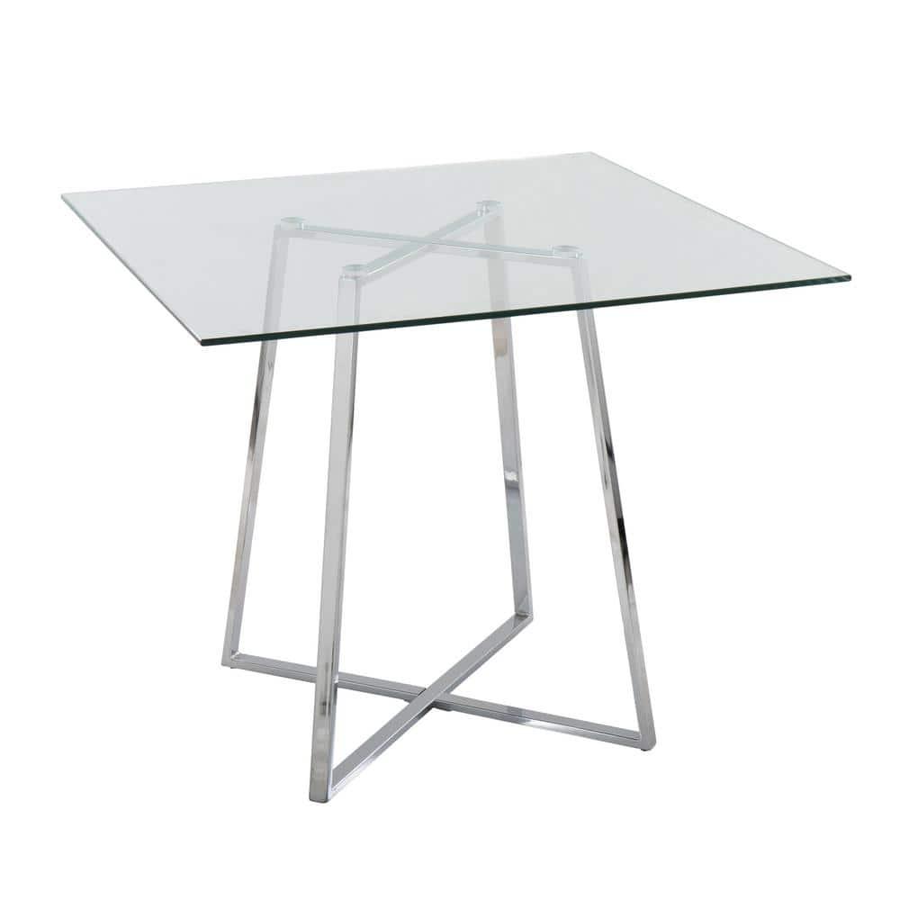36" Cosmo Square Dining Table Chrome/Clear Glass - LumiSource: Modern Pedestal, Seats 4