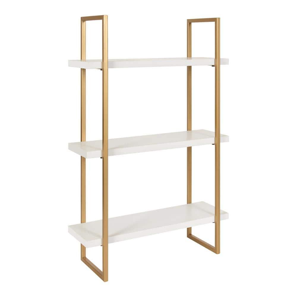20" x 30" Leigh Wood and Metal Wall Shelf White/Gold - Kate & Laurel All Things Decor