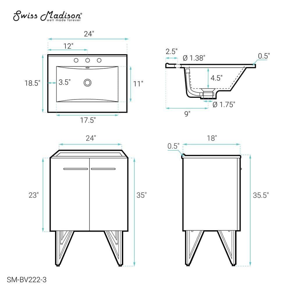 Annecy 24 In. Bathroom Vanity With Ceramic Sink Top