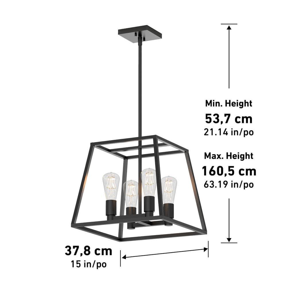 ByEUcuk Carter Farmhouse Chandelier, Matte Black - Geometric Square Pendant Light Ideal for Dining Room, Kitchen Island Light, Made of Steel, Bulb Not Included