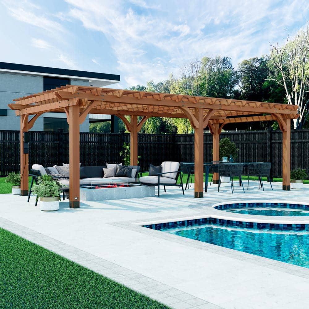 Backyard Discovery Beaumont 24'x12' Cedar Wood Patio Pergola Kit, Trellis Roof, PowerPort